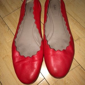 Chloe Lauren Scalloped Flats size 39 in Red.